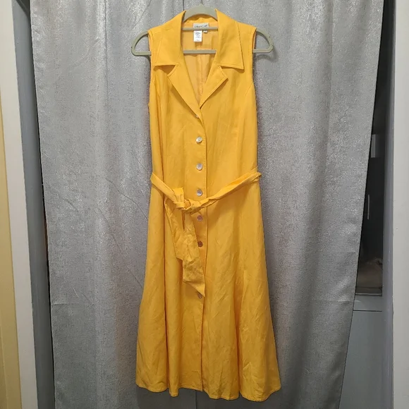 Coldwater Creek Linen blend sleeveless Maxi Dress Modest Button Up Size 16 P - Picture 2 of 16